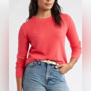 Ann Taylor Cashmere Crewneck Sweater in Coral